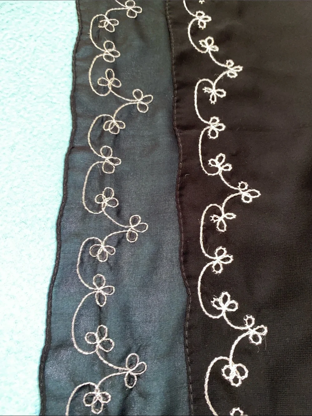Wrap Scarf embroidered semi-sheer black white elegant chiffon NEW size 26” X 60”